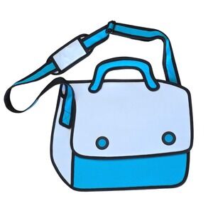 Blue and White Cartoon-Style Laptop Bag with Shoulder Strap